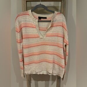360 cashmere Rosa V Neck Pink Cream Stripe Sweater